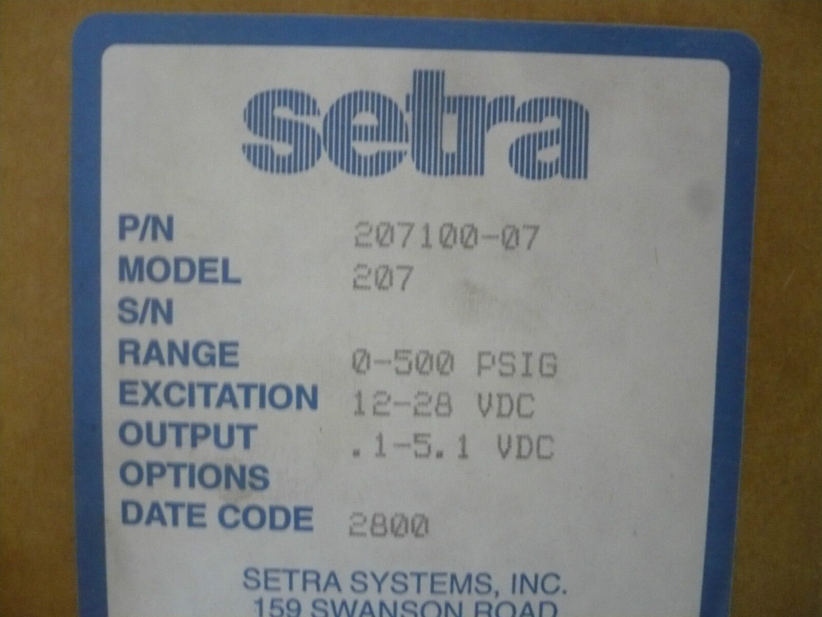 Setra Model 207 New Setra 207 207100-07 Pressure Transducer - PLC Processors