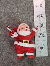 Vintage Flocked Santa w/Candy Cane Plastic Ornament 3&quot; - £5.61 GBP