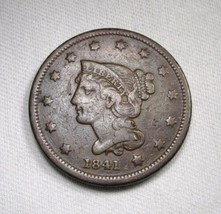 1841 Large Cent Fine Details Coin AN704 - £54.53 GBP