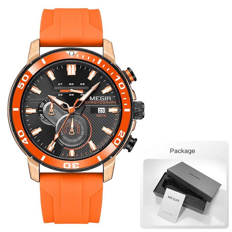 Orange Sport Watch for Men Fashion Waterproof Silicone Strap Chronograph... - $38.79