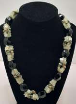 Natural Jade Chip and Black Glass Bead Choker Necklace - £19.69 GBP