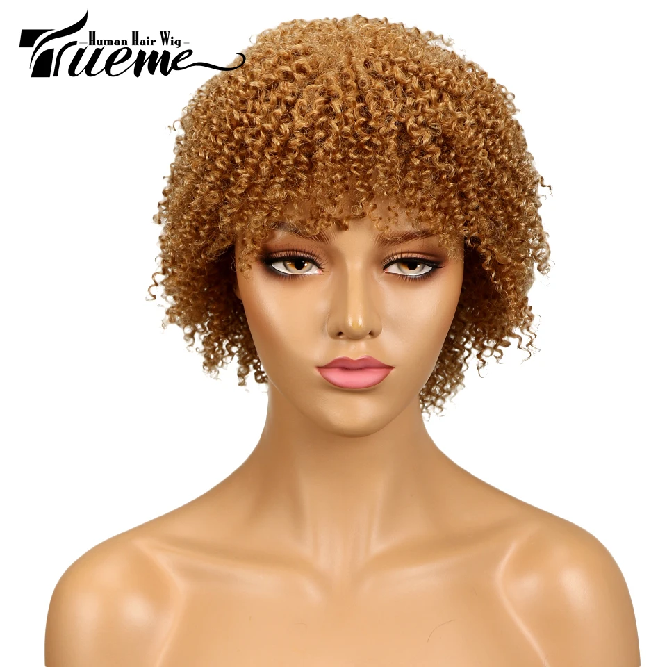 Trueme Kinky Curly Bob Wig Human Hair Brazilian Jerry Curly Remy Full Wigs F - £37.08 GBP