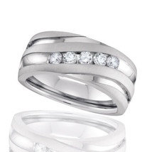 1/2 Ct Round Moissanite Five Stone Wedding Band Ring 14K White Gold Plated - £181.53 GBP
