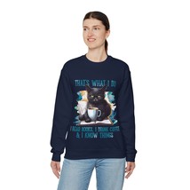 black cat drinks cat and knows things funny Unisex  Blend™ Crewneck Swea... - $27.70+