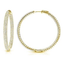 14K Yellow Gold Plated Medium Round Simulated Diamond Hoop Earrings 2ct - £110.02 GBP