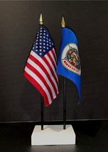1 American &amp; 1 Minnesota Mini Rayon 4&quot;x6&quot; Desk Flag Set with White 2-Hol... - $13.95
