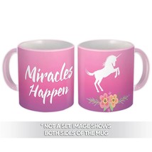 Miracles Happen : Gift Mug Unicorn Magical Flowers Cartoon Cute For Girls - £12.57 GBP