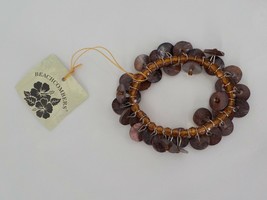 Beachcombers Copper Brown Colored Elastic Bracelet Beads Costume Jewelry Beach - £7.98 GBP