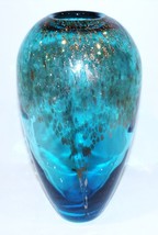 STUNNING LARGE BLUE ART GLASS WITH COPPER/GOLD AVENTURINE 11 3/8&quot; VASE - $98.99