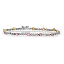 4.75 Carat Pear Shape Pink Sapphire &amp; Round Diamond Tennis Bracelet 18K Two Tone - £2,262.55 GBP