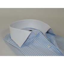 Men's Shirt MARCUZZI Turkey 100% Cotton Marc5 Blue Stripe White Collar and Cuffs image 2