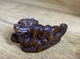 Antique Japanese WOOD Netsuke Carved Dragon Figure SIGNED! Brown Old! - £118.54 GBP