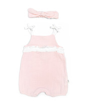 Girls 2 Piece Romper &amp; Headband Set Cotton Pink 0-3 Months RABBIT+BEAR -... - £3.55 GBP