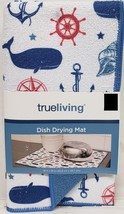 Kitchen Reversible Dish Drying Mat (16&quot;x18&quot;) Nautical Theme,Anchors &amp; Whales, Tl - £12.71 GBP