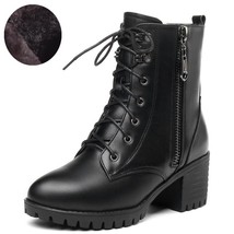 DRKANOL Winter Warm Wool Boots Women Snow Boots Genuine Leather Thick High Heel  - £88.56 GBP