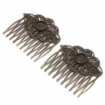 2 Pcs Retro Carved Flower Bronze Side Combs Decorative Mini Hair Combs D... - $16.82