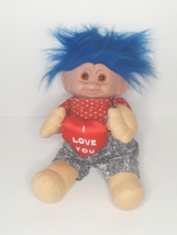 Troll Doll 11&#39;&#39; Inches Blue Hair Blue I Love You Heart - £9.03 GBP