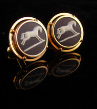 Vintage Wedgwood Cufflinks -gold filled set - gambler gift - horse racing set -  - $185.00