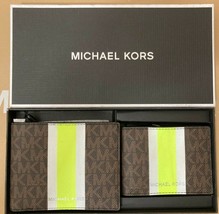 NWB Michael Kors Billfold Wallet Box Set Brown Neon 36H1LGFF1B NIB $178 ... - £49.03 GBP