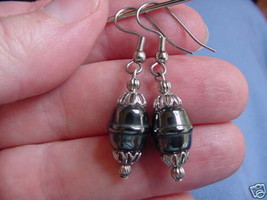 (EE310) Black hematite gemstone bead silver wire dangle pair of EARRINGS... - $176.89 MXN