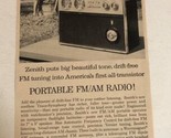 1960 Zenith Portable FM/AM Radio Vintage Print Ad Advertisement pa14 - £8.69 GBP