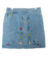 I.E. Relaxed Denim Skirt Women&#39;s Size Petite 10 Blue  Embroidered Pink B... - $15.05