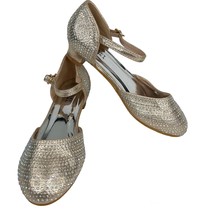 Badgley Mischka Girls Metallic Dress Shoes 3 Rhinestones Light Gold BM84031 - £26.16 GBP