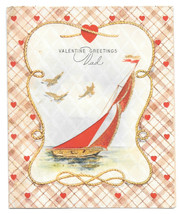 Vintage Valentines Day Greeting Card Sailboat With Cutout Sail - $10.95