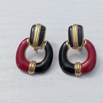 Vintage Clip On Earrings Statement Red, Black, Gold Tone Earrings - £14.49 GBP