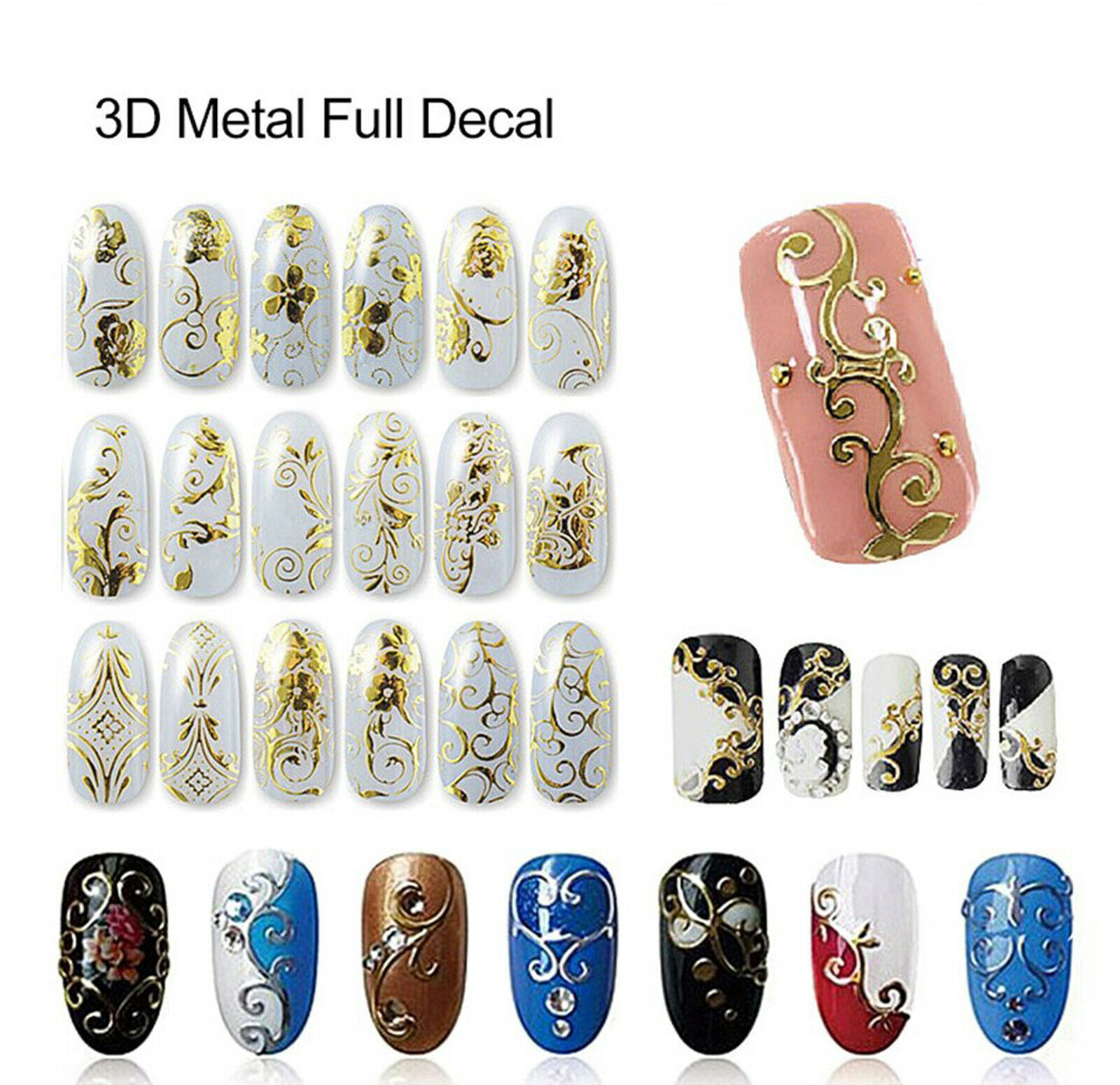 Primary image for 3D Nail Art Stickers Gold Holographic Flower Star Leaf Manicure Transfer Decals