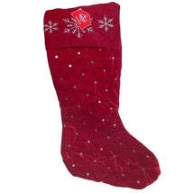 Holiday Time 19&quot; Red Quilted Christmas Stocking Embroidered Silver Snowflake - £15.97 GBP