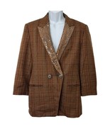 Vintage Brown Tan Clear Sequin Lapel Plaid 80s Wool Blazer Sportcoat Siz... - €38,06 EUR