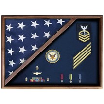 Usa Made Solid Walnut Wood Military Flag Medal Display Case Shadow Box - £547.80 GBP