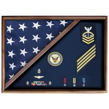 Usa Made Solid Walnut Wood Military Flag Medal Display Case Shadow Box - £522.78 GBP