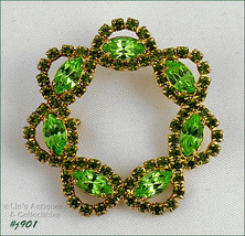 Signed Eisenberg Ice Green Rhinestones Pin (#J901) - £48.71 GBP