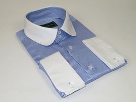 Men 100% Cotton Dress Shirt CIERO MONTERO Turkey 1A99-76 White Blue Slim Fit image 4