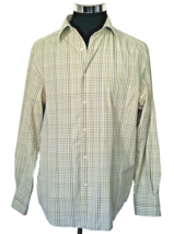 Claiborne Dress Shirt Men&#39;s Size Large Button Front Green Checks Pima Cotton LS - £15.89 GBP