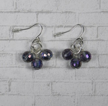 Crystal Faceted Drop Pierced Cluster Earrings Purple Silver Handmade New - £9.33 GBP
