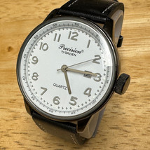 Gruen Precision Quartz Watch Men Black White Leather Band Analog Date New Batter - £22.28 GBP