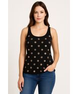 Victoria's Secret Black Sequin Polka Dot Tank Top Sz M 100% Cotton - $14.99