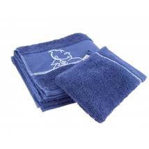 Tintin embroidered blue hand bath towel set 100% Cotton Official Moulins... - £15.63 GBP