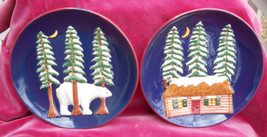 American Atelier Northern Nights Salad Plates 2 Cabin Polar Bear PINE- Show O... - £15.56 GBP