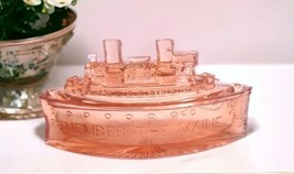 Vintage Pink Glass &quot;Remember the Maine&quot; Navy Battleship Candy Trinket Dish - £17.05 GBP