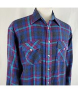 Vintage Van Heusen 417 Plaid Flannel Shirt Long Sleeve Large Acrylic Ble... - £17.25 GBP