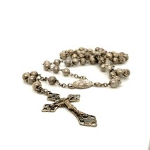 Vtg Sterling Silver Signed Beaded Rosary Crucifix Jesus Religious Necklace sz 31 - £66.19 GBP