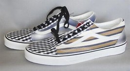 VANS Old Skool Checks &amp; Stripes Black Khaki Blue Canvas Shoes Mn&#39;s 9 / W... - $68.99