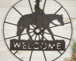 Oversized 24&quot;D Rustic Cowboy Riding Horse Wagon Wheel Welcome Sign Wall ... - £36.18 GBP