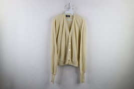 Vintage 50s 60s Streetwear Mens XL Knit Kurt Cobain Cardigan Sweater Beige USA - £77.83 GBP