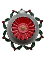 Lot of 6 ~Vintage Look Plastic Diorama Christmas Ornament Grey/Red With Miseltoe - £7.90 GBP