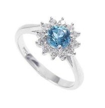Sterling Silver Blue Topaz 6 mm Round Blue Topaz Engagement Ring Promise... - £30.14 GBP